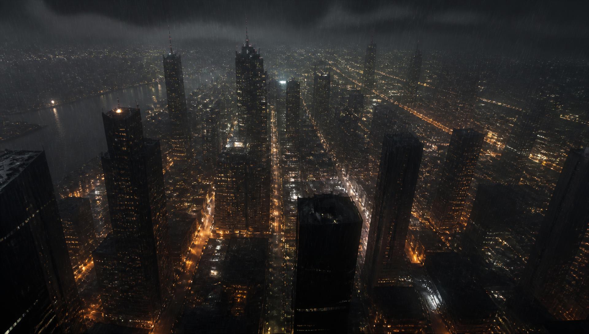 AI generated 4K wallpaper of a rainy night city on a laptop